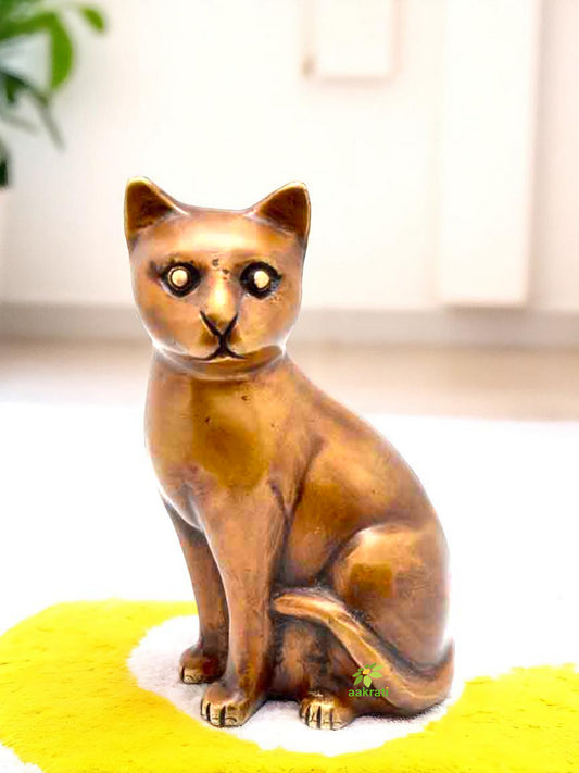 Handmade Brass Cat Showpiece | Perfect for Adding Elegance to Your Home Decor | Exquisite Brass Cat Figurine ( Brown, 7.6 inch)