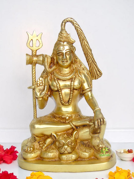 Handcrafted Brass Shiv Ji Murti | Perfect Religious Decor for Puja Room and Home | Brass Lord Shiva Statue ( Yellow, 9.4 inch)