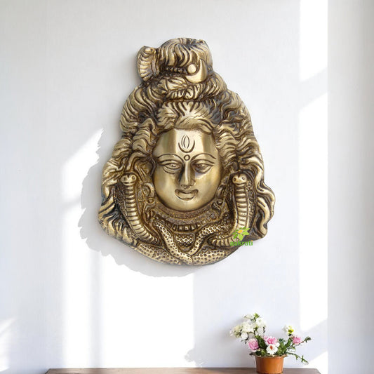 Brass Mahadev Bust Statue | Elegant Religious Idol for Home, Office, and Temple | Handcrafted Brass Shiv Ji Idol ( Yellow, 6.3 inch)