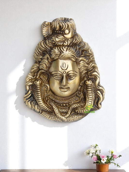 Brass Mahadev Bust Statue | Elegant Religious Idol for Home, Office, and Temple | Handcrafted Brass Shiv Ji Idol ( Yellow, 6.3 inch)