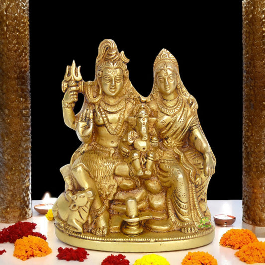 Brass Shiv Parivar Murti | Sacred Family Idol for Strength, Harmony, and Blessings | Handcrafted Brass Shiv Parivar Idol ( Yellow, 6.3 inch)