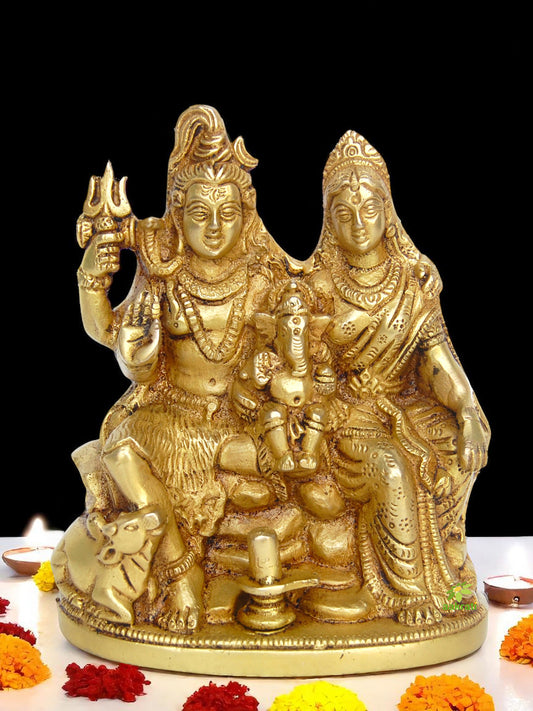Brass Shiv Parivar Murti | Sacred Family Idol for Strength, Harmony, and Blessings | Handcrafted Brass Shiv Parivar Idol ( Yellow, 6.3 inch)