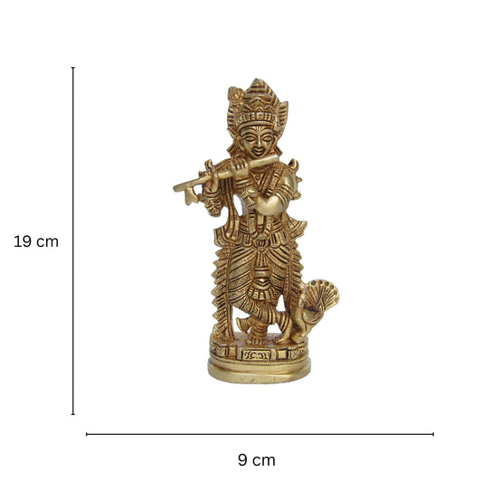 Brass Krishna Statue | Aesthetic Religious Idol for Festive Blessings | Handmade Brass Krishna Idol Showpiece ( Yellow, 7.5 inch)