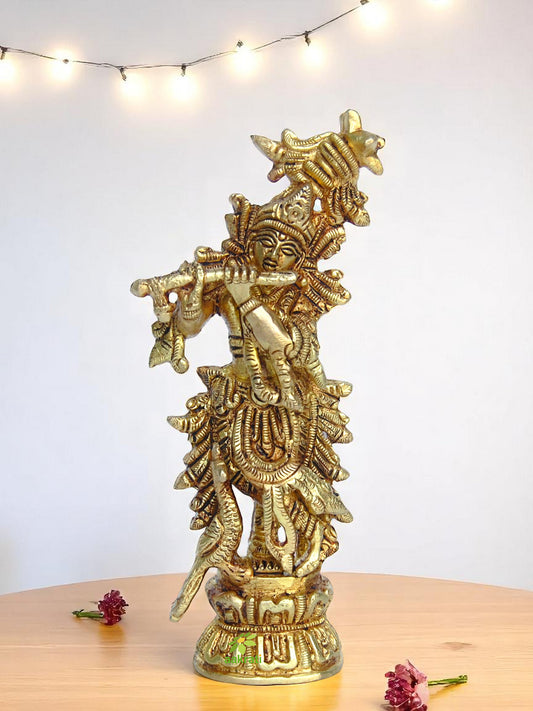 Brass Lord Krishna Idol | Beautiful Divine Idol for Festival and Home Decor | Divine Brass Krishna Murti ( Yellow, 5.5 inch)