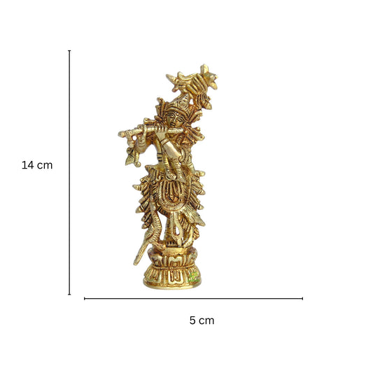 Brass Lord Krishna Idol | Beautiful Divine Idol for Festival and Home Decor | Divine Brass Krishna Murti ( Yellow, 5.5 inch)