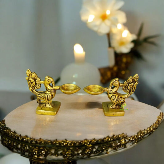Brass Diya Set with Laxmi Ganesh and Balaji Idols – Antique Finish Spiritual Gift Combo for Home Temple, Diwali Pooja & Festive Decoration