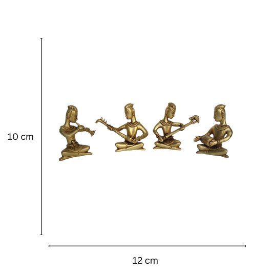 Aakrati Decorative Four Sitting Statue of Musician in Antique Finish - Brass Made Home Decor Table showpiece Metal Gift Craft