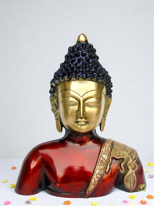Brass Buddha Bust with Antique Finish | Ideal for Living Room Decor | Handcrafted Brass Buddha Bust Murti ( Multi Color, 14 inch)