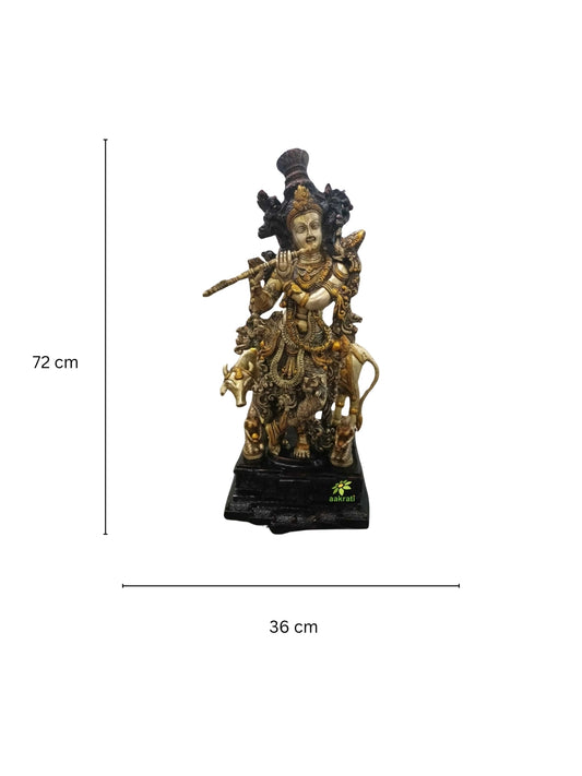 Magnificent Brass Large Lord Krishna with cow 28 inch Tall Home temple statue Wedding Gift Hindu God
