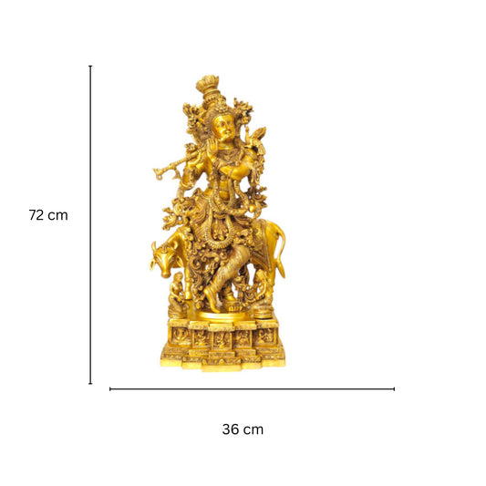 Lord Krishna with Cow decortive Brass Made statue