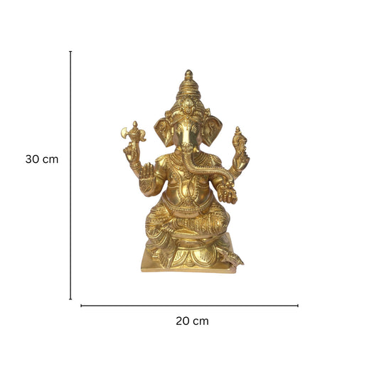 Blessing Ganesha Brass Sculpture In yellow Finish