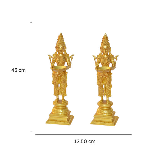 Deep Laxmi Pair of Decorative Religious Table Statue in Brass