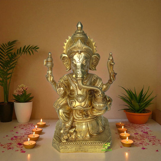 Lord Ganesha with Kalash in Hands Brass Religious Figure