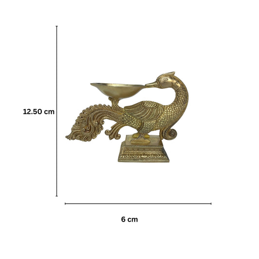 Brass Decorative Paecock Bird Oil Lamp Showpiece