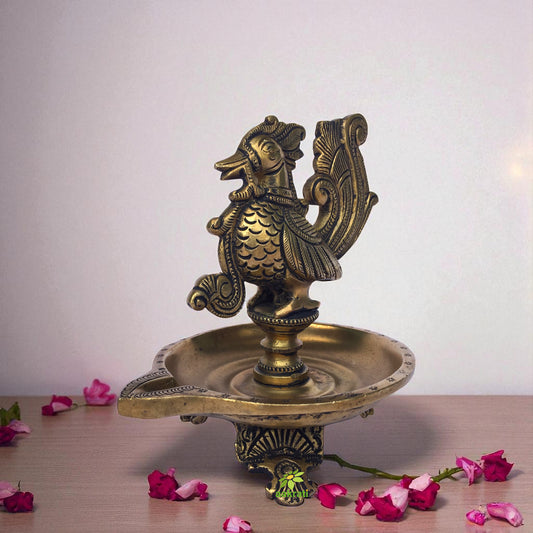 Aakrati Beautiful Bird Oil Lamp made of Brass with perfect finish and carvings for Home Decor
