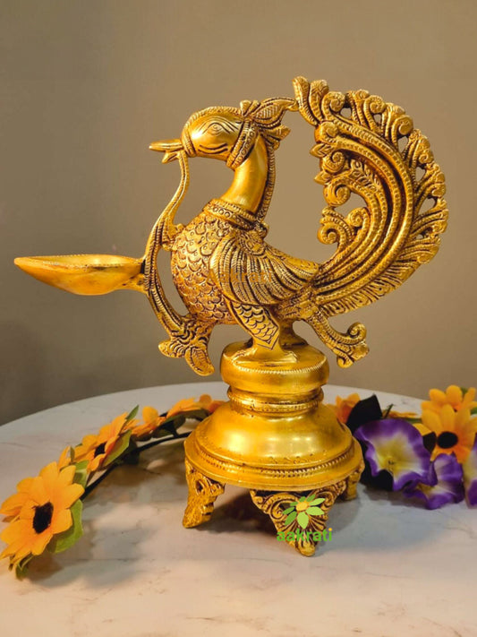 Peacock Floor Oil Lamp Brass Decorative Statue