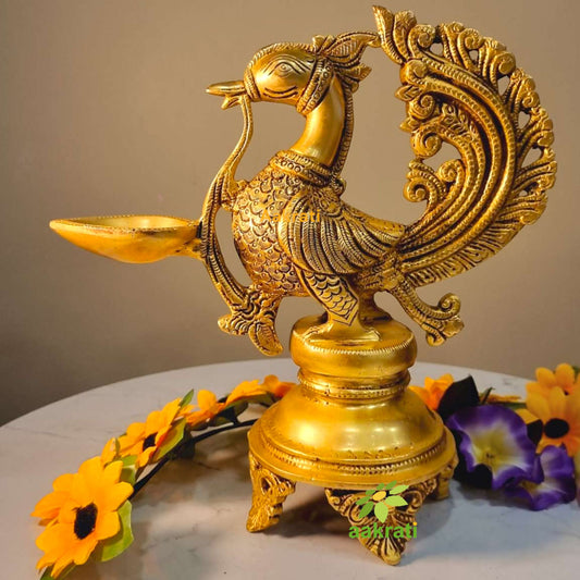 Peacock Floor Oil Lamp Brass Decorative Statue