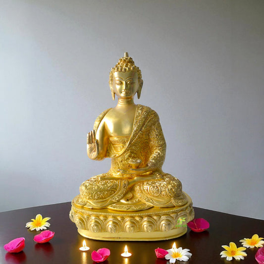 Buddha Statue Hand Carved Brass Metal Showpiece