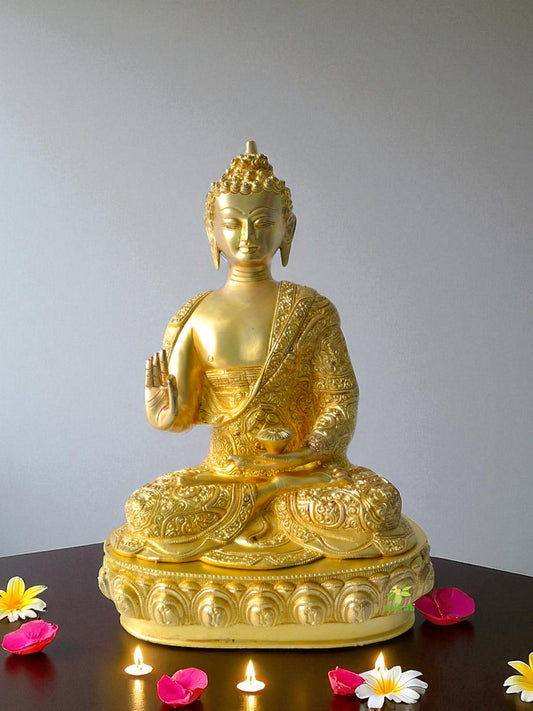 Buddha Statue Hand Carved Brass Metal Showpiece