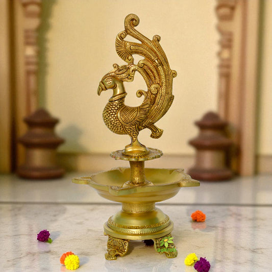 Paecock Bird Brass Metal Pooja Ghar Oil Lamp/Deepak
