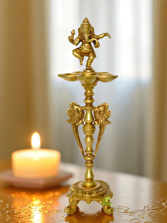 Decorative Oil Lamp with Dancing Ganesha on top Table Decor