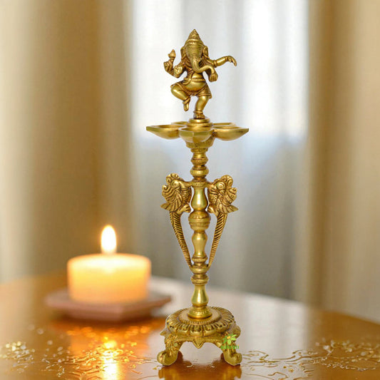 Decorative Oil Lamp with Dancing Ganesha on top Table Decor