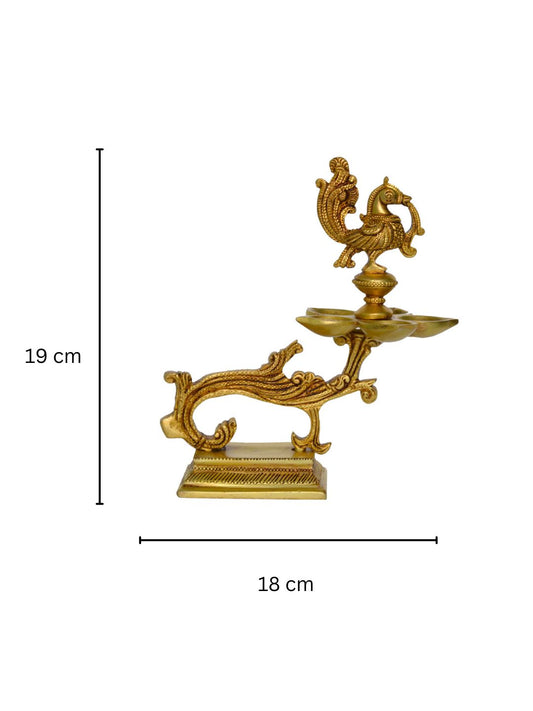 Ethnic Indian Design Peacock Diya - 19 Cms | Home Decor |Brass Diya | Brass Deepam | Brass Lamps | Kuthu Vilakku | Table Decoration | Diwali Gifts | Aarti Decor