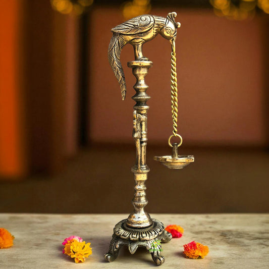 Parrot figure Pooja Ghar Hand Made Oil lamp/Deepak