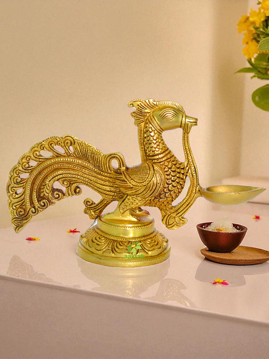 Designer Oil Lamp of Peacock with Superfine carving