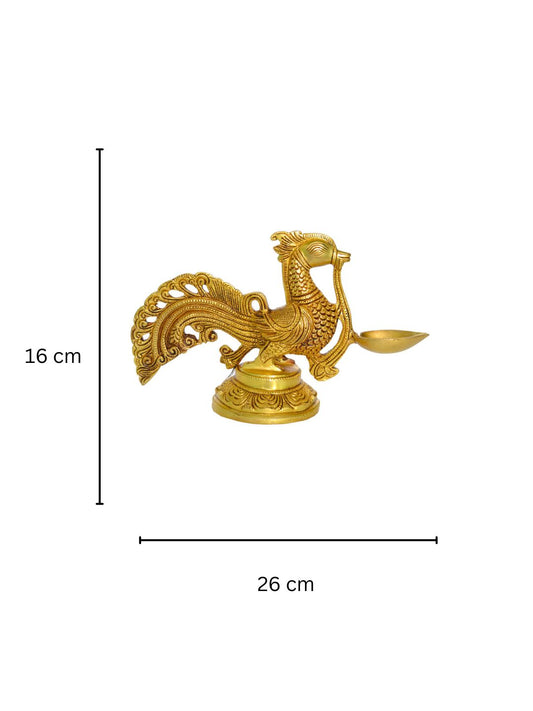 Designer Oil Lamp of Peacock with Superfine carving