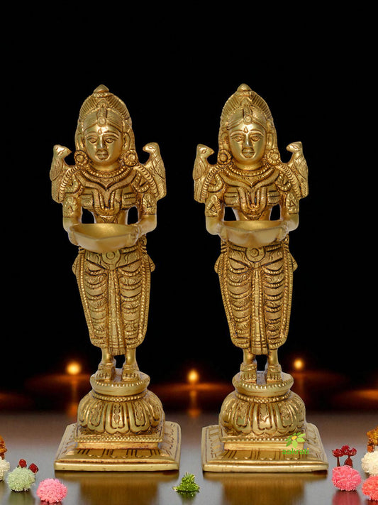 Decorative Deep Laxmi Pair Brass Metal Hand Carved pair
