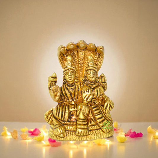 Laxmi Narayan Sitting on Sheshnaag Brass Religious Statue