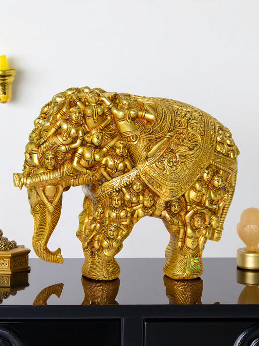 Brass Elephant Engraved Lady Figures Home Decor Royal Statue