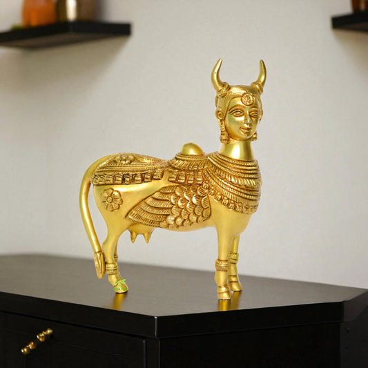 Brass Kamdhenu Cow Religious Sculpture Brass