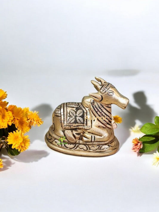 Nandi Brass Statue Hand Carved Pooja Ghar Idol