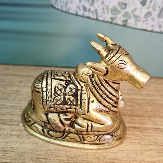 Nandi Brass Statue Hand Carved Pooja Ghar Idol