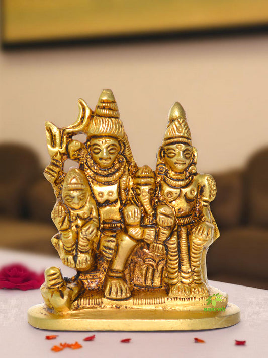 Small Sculpture of Shiv Parivar in Brass Yellow Finish