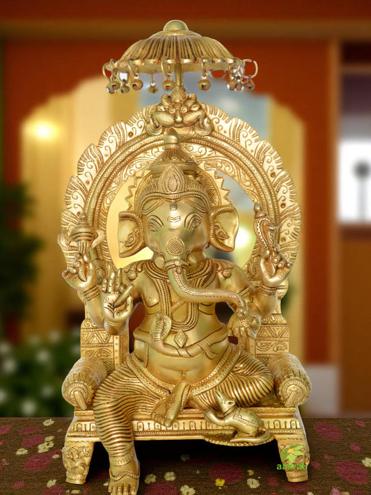 Sitting Ganesha throne Brass Metal Decorative Figure