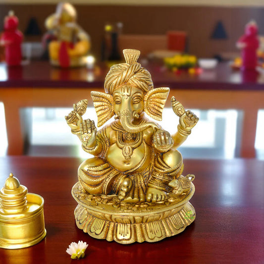 Pagdi Ganesha Decorative Brass Statue Home Decor/Table Decor