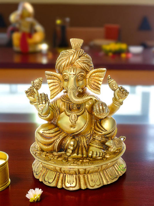 Pagdi Ganesha Decorative Brass Statue Home Decor/Table Decor