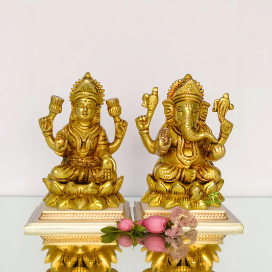 Brass Laxmi Ganesha Statue Pair for Home & Gift