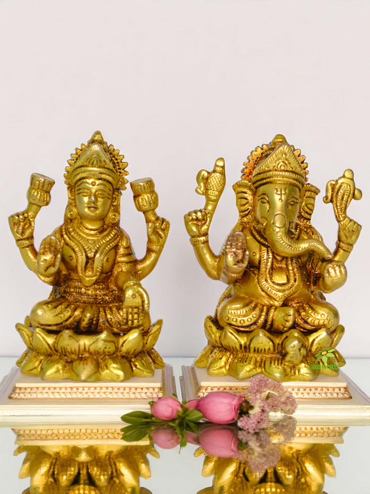 Brass Laxmi Ganesha Statue Pair for Home & Gift