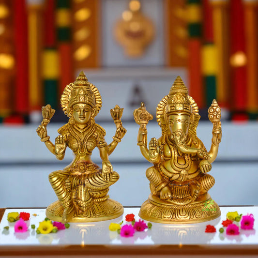 Beautiful Brass Pair of Laxmi-Ganesha in Brass Metal