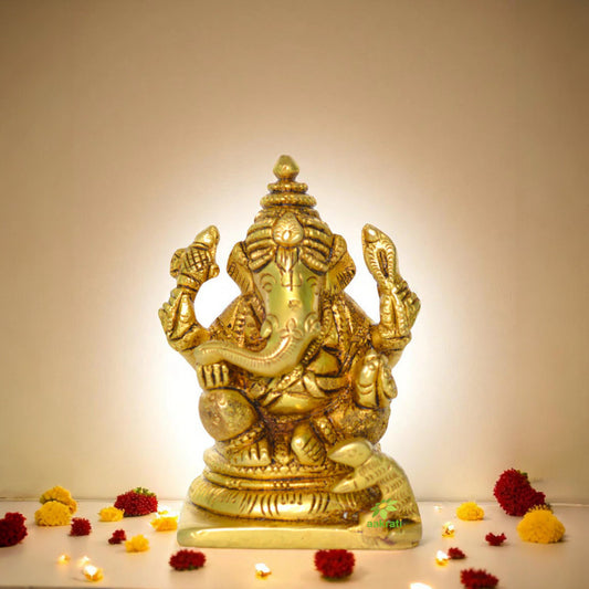 Ganesha Religious Statue Brass Scupture Metal Figure
