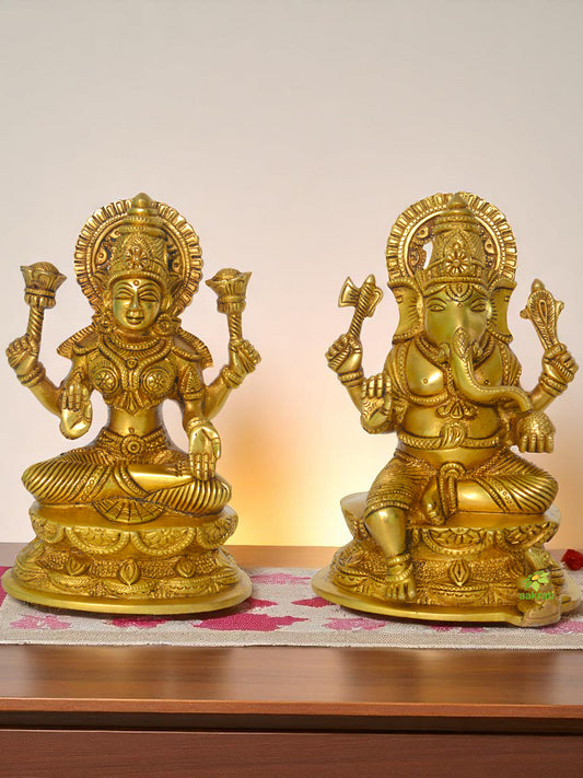Pair of Laxmi Ganesha Religious Decorative Statue in Brass