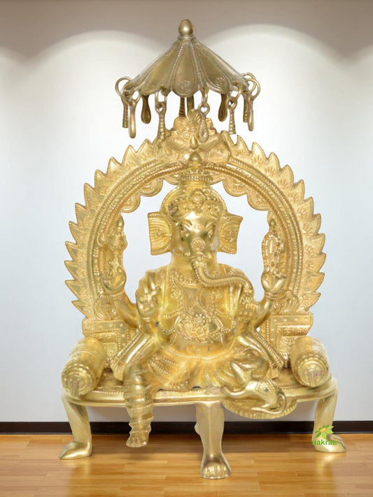 Lord Ganesha Hand Made Brass Metal with Throne