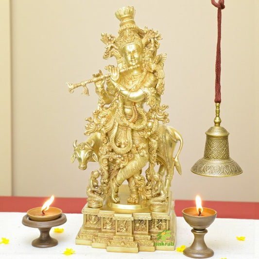 Lord Krishna Hand Carved Brass Metal Statue
