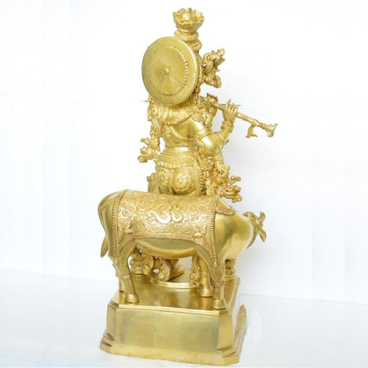 Lord Krishna Hand Carved Brass Metal Statue