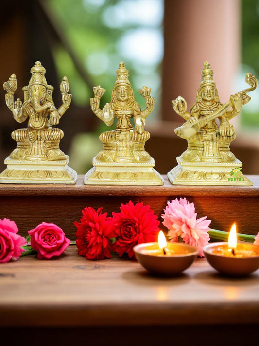 Lakshmi, Ganesha, Saraswati Brass made Statue