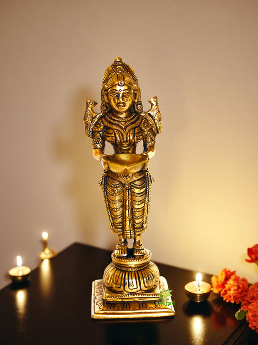 Beautiful Deep Lakshmi Statue made of Brass Decorative Moorthi with Elegant Finish